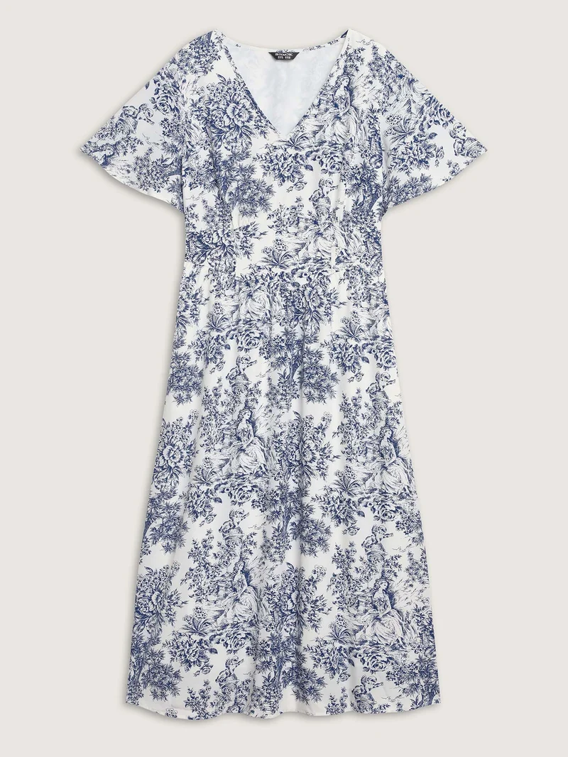 Floral Print Triangular Waist-Cinched Maxi Dress
