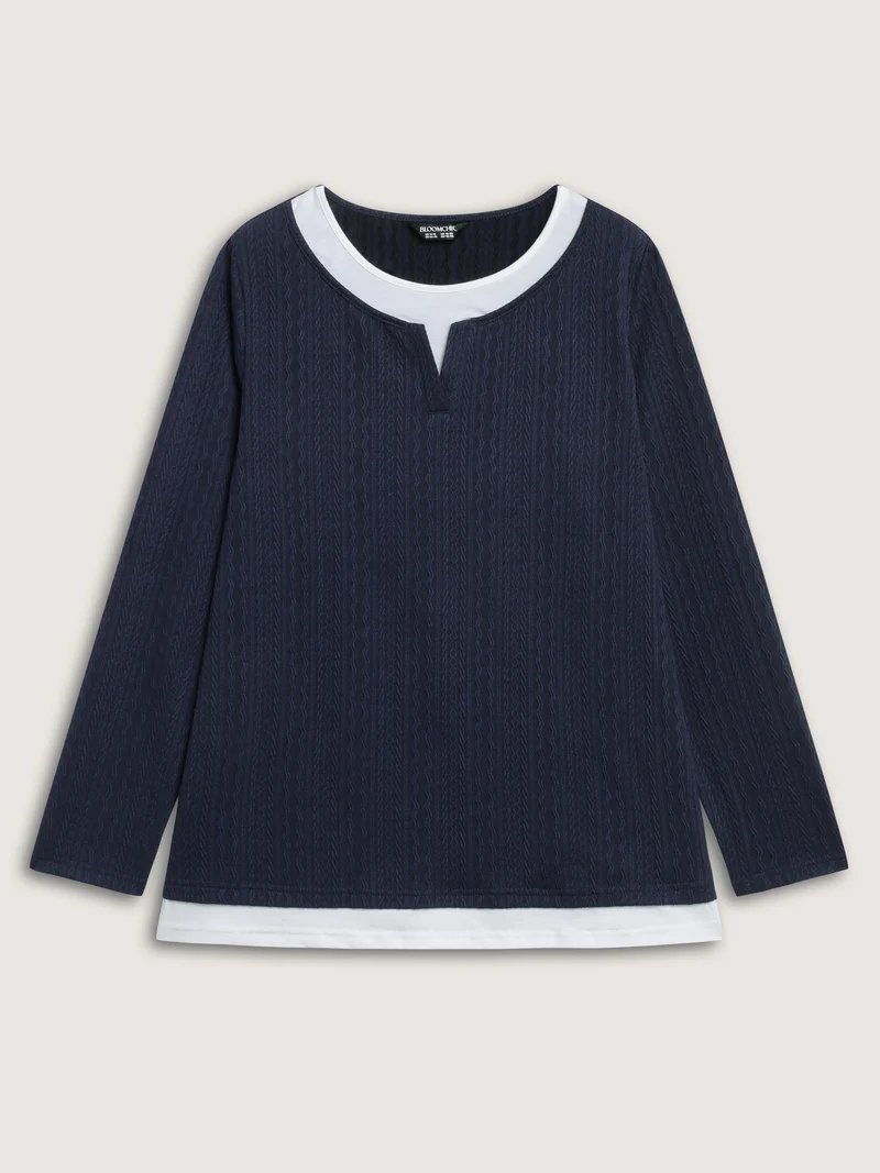 Textured Spliced Round Neck Solid T-Shirt