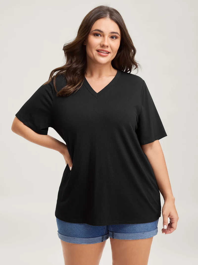 Lace Ribbon V-Neck Relaxed Fit T-Shirt