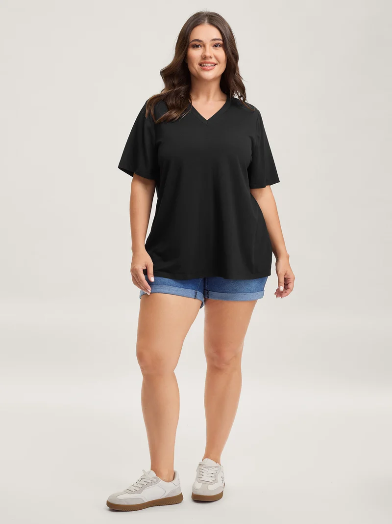 Lace Ribbon V-Neck Relaxed Fit T-Shirt