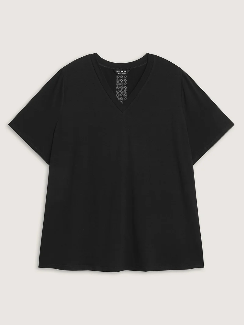 Lace Ribbon V-Neck Relaxed Fit T-Shirt