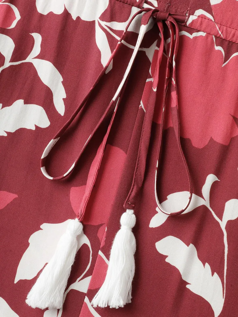 Silhouette Floral Print Waist-Drawstring Midi Dress
