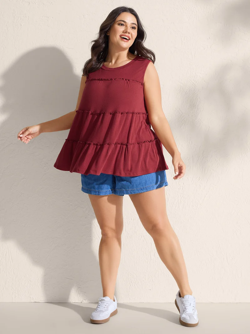 Ribbed Tiered Ruffled Flowy Tank Top