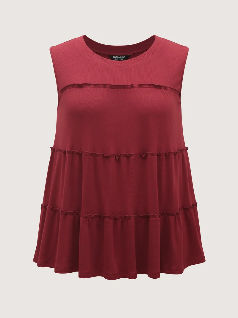 Ribbed Tiered Ruffled Flowy Tank Top