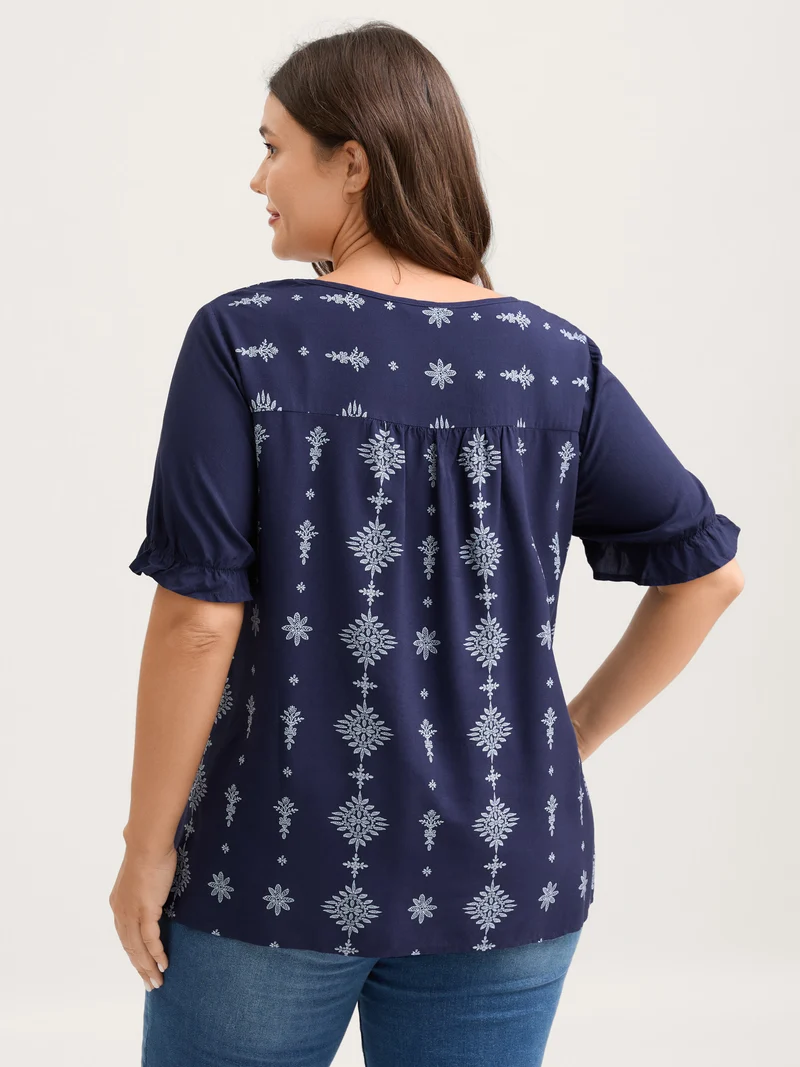 Boho Print Square Neck Blouse