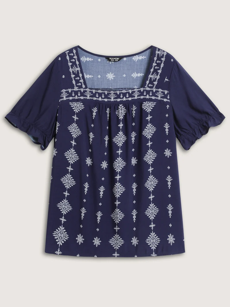 Boho Print Square Neck Blouse