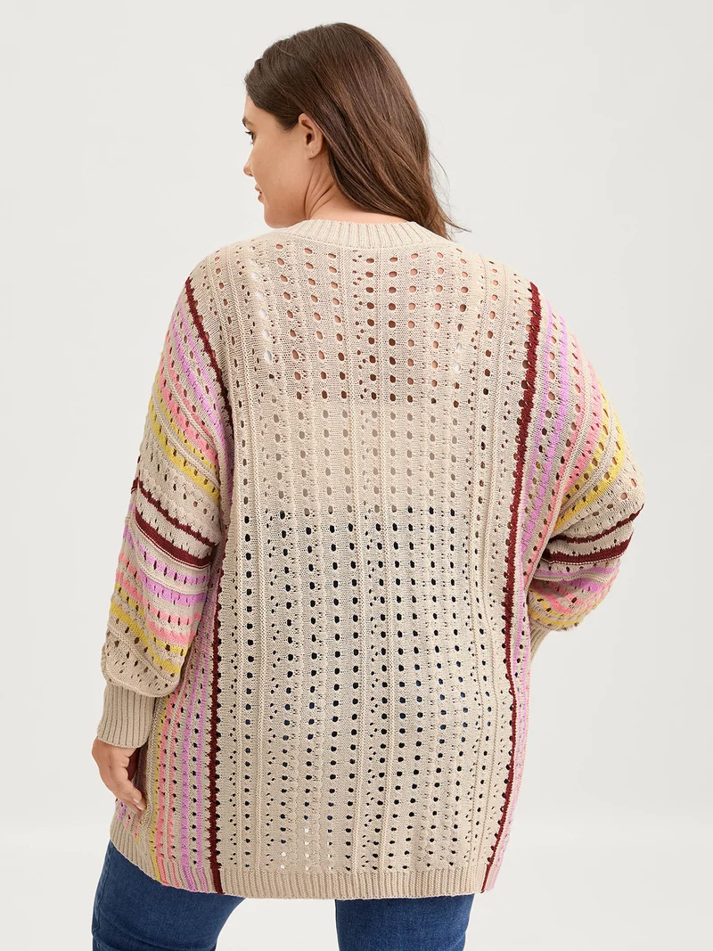 Textured Cut-Out Striped Knit Cardigan