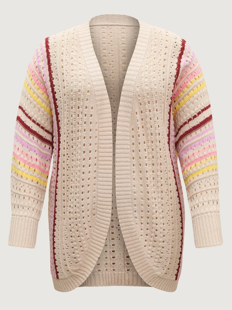 Textured Cut-Out Striped Knit Cardigan