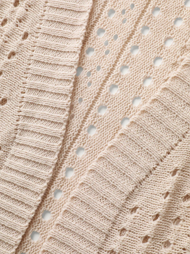 Textured Cut-Out Striped Knit Cardigan