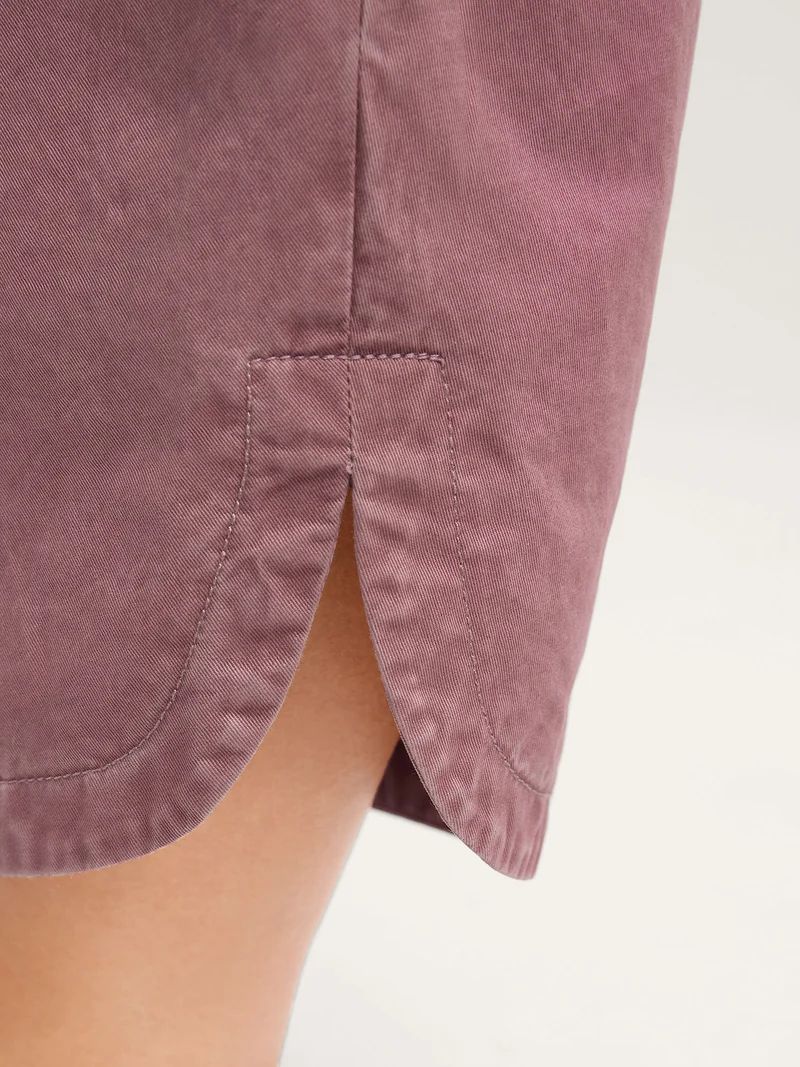 Cotton Shirred Wide Waistband Hem Slit Pants