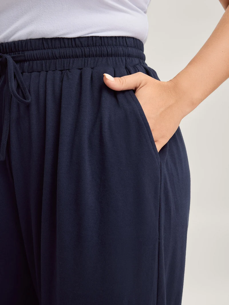 Stretchy Lace Trim Drawstring Lounge Pants