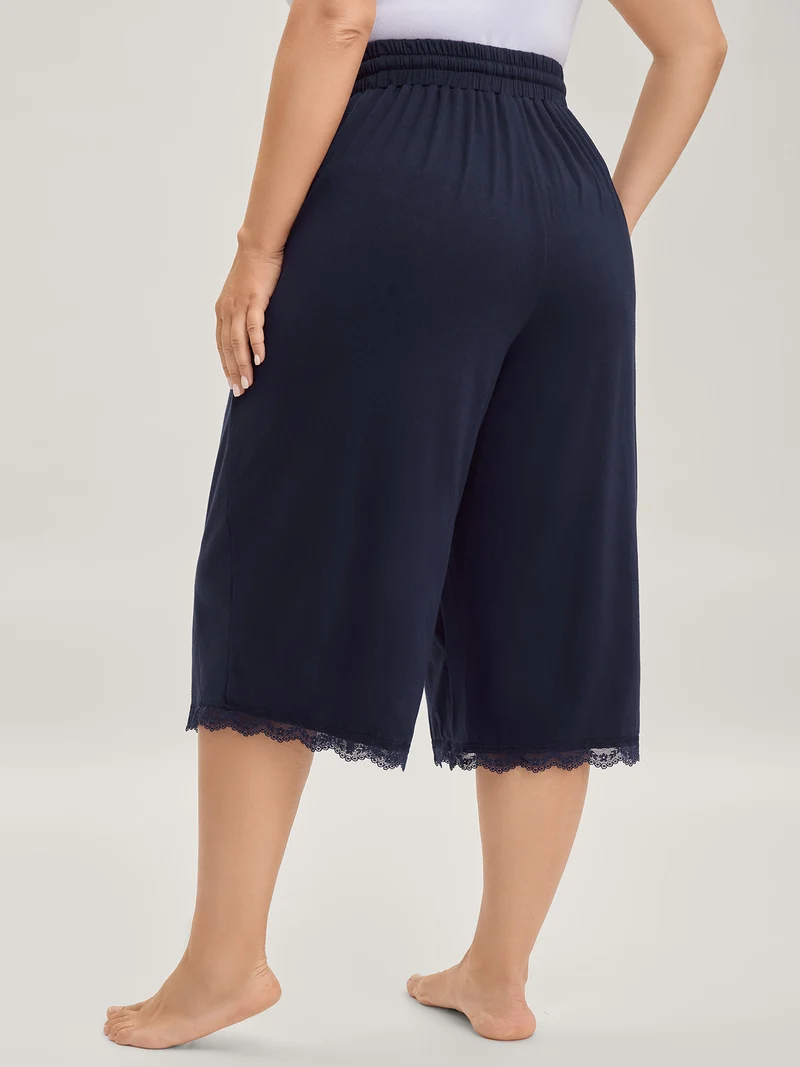 Stretchy Lace Trim Drawstring Lounge Pants