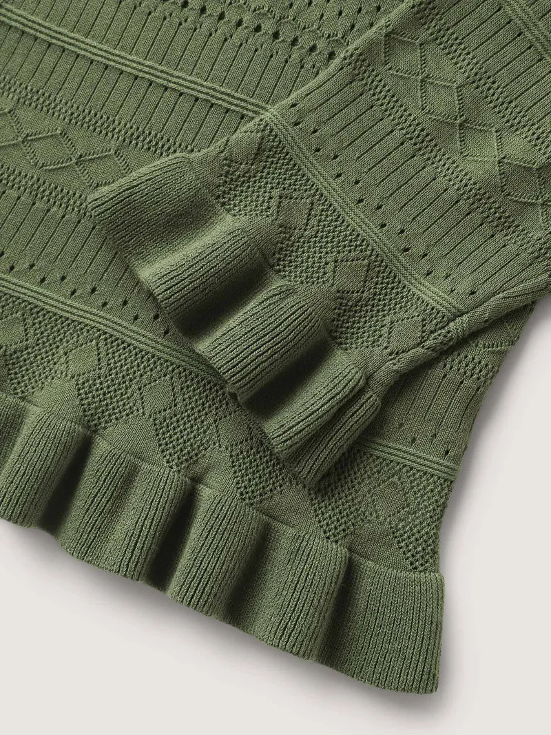 Ruffled Hem Front Tie Textured Lightweight Cardigan