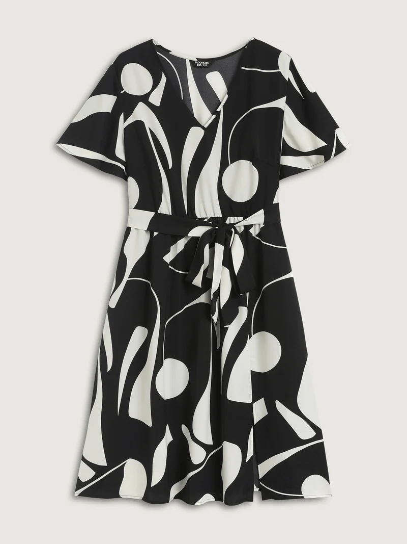 Floral Print Belted V-Neck Midi Dress