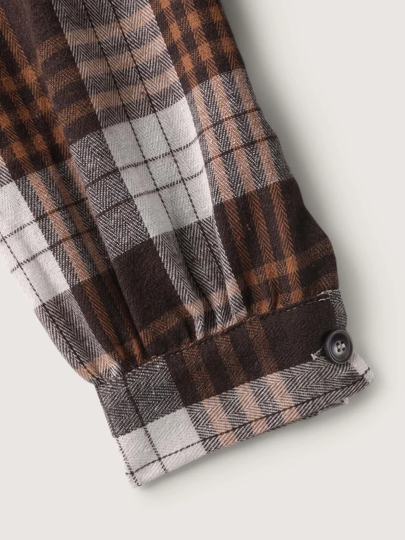 Plaid Print Button Placket Curvy Hem Blouse