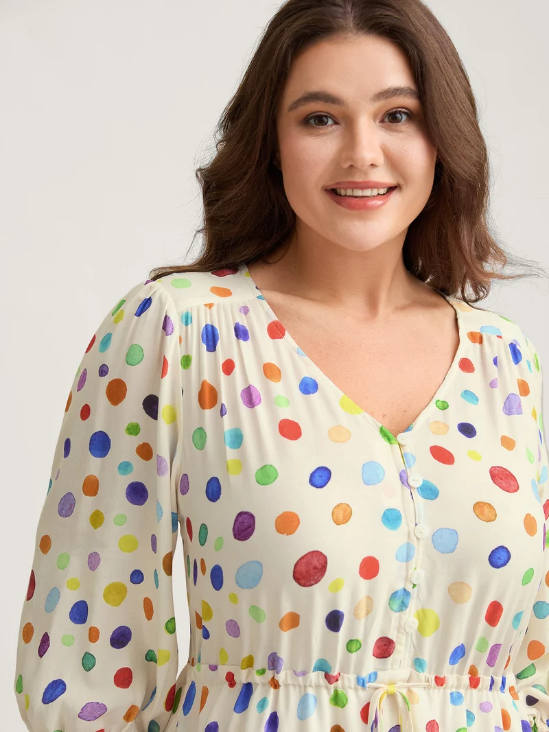 Colorful Polka Dots Waist Drawstring Midi Dress