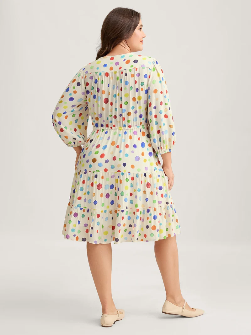 Colorful Polka Dots Waist Drawstring Midi Dress