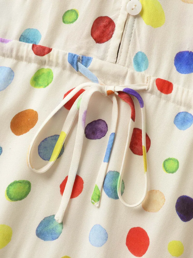 Colorful Polka Dots Waist Drawstring Midi Dress