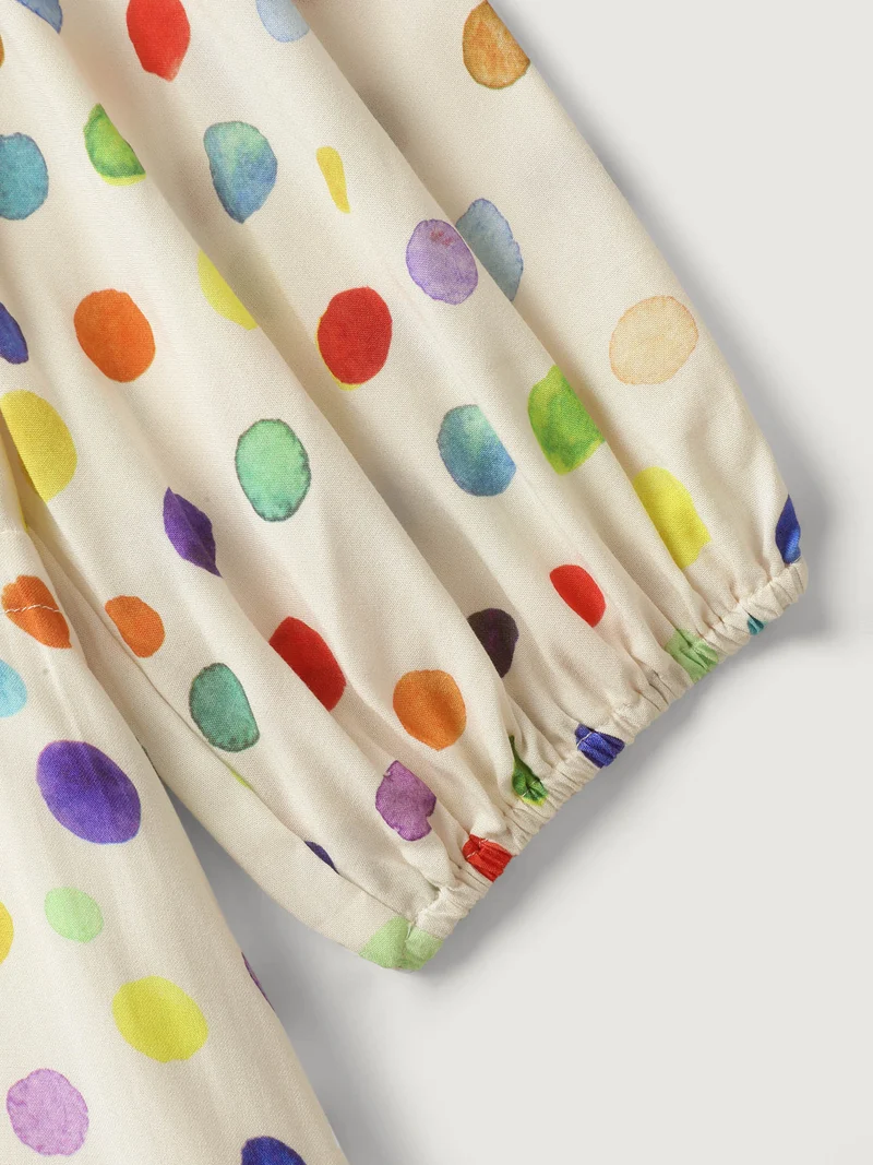 Colorful Polka Dots Waist Drawstring Midi Dress