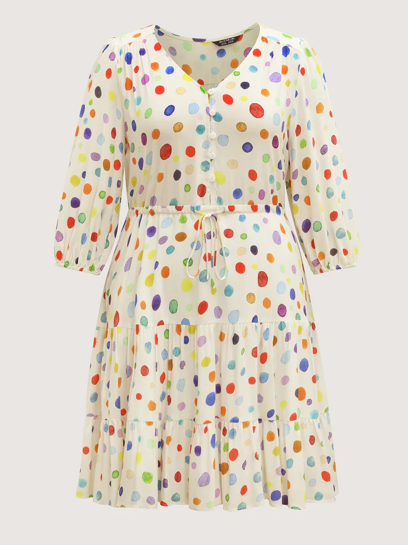 Colorful Polka Dots Waist Drawstring Midi Dress
