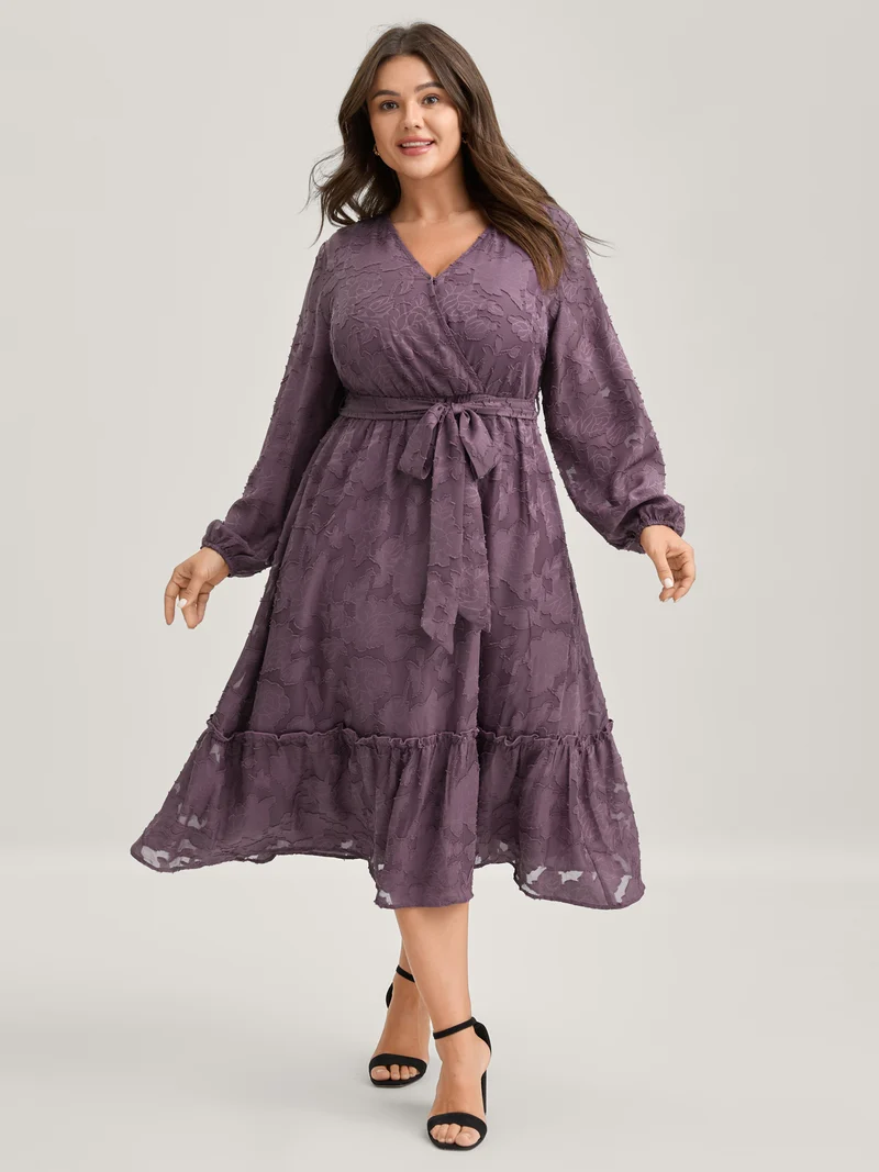 Floral Cut Wrap Belted Midi Dress