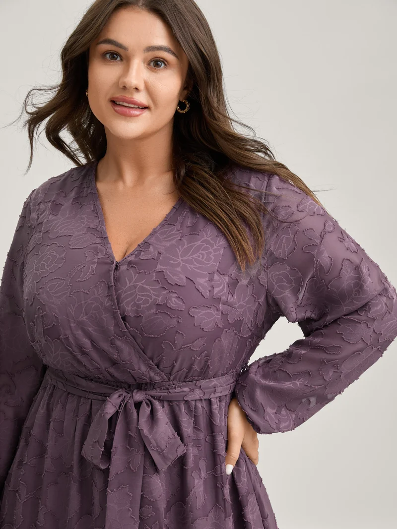 Floral Cut Wrap Belted Midi Dress