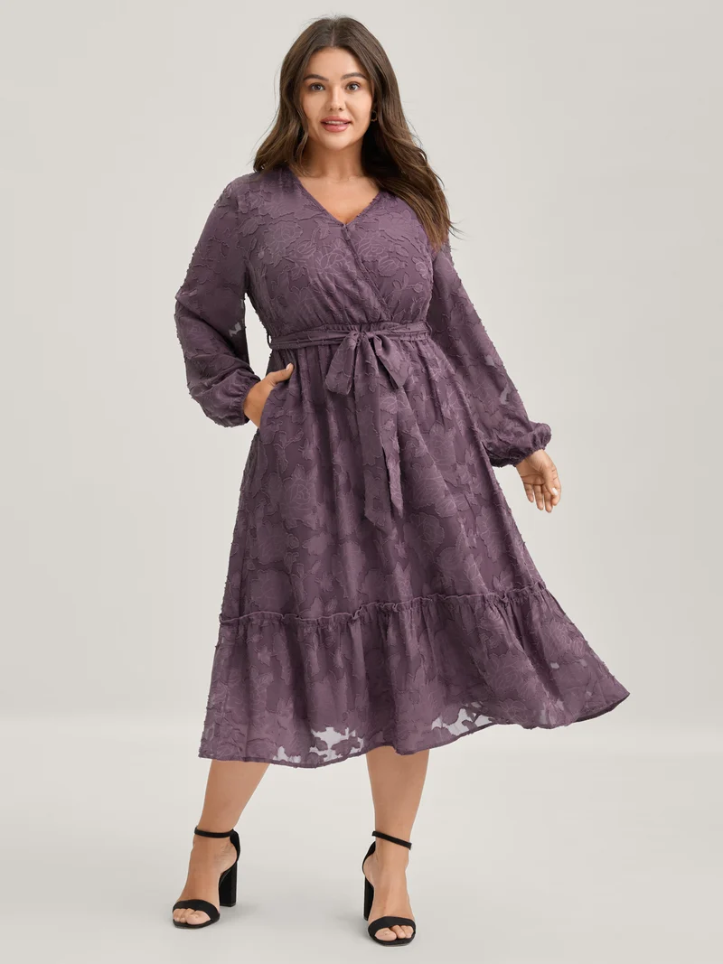 Floral Cut Wrap Belted Midi Dress