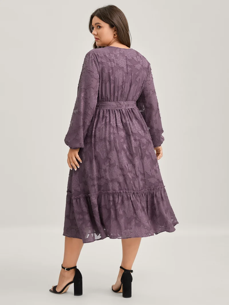 Floral Cut Wrap Belted Midi Dress