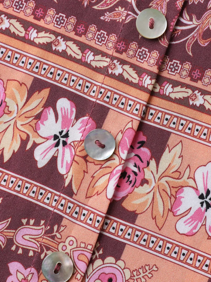 Floral Mixed Print Puffy Sleeve Blouse