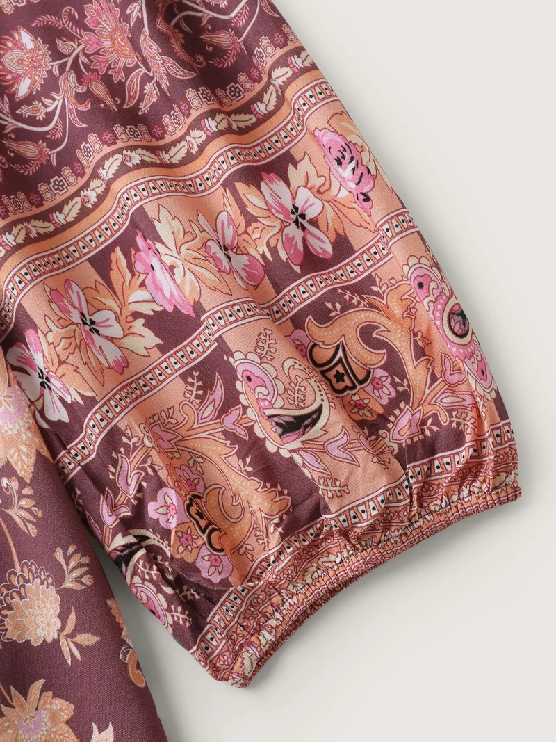 Floral Mixed Print Puffy Sleeve Blouse
