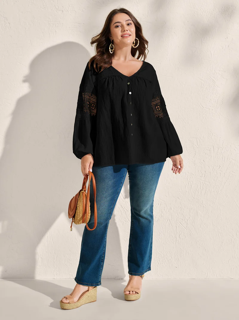 Pure Cotton Sheer Lace Trim Blouse