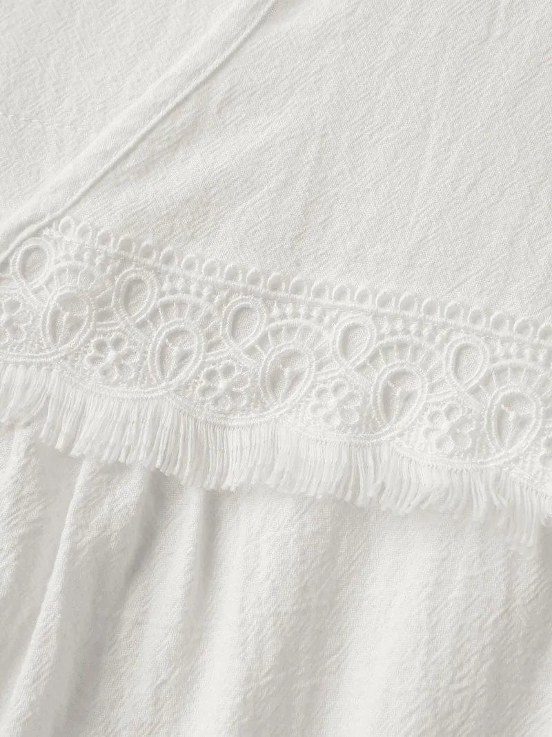 Pure Cotton Sheer Lace Trim Blouse