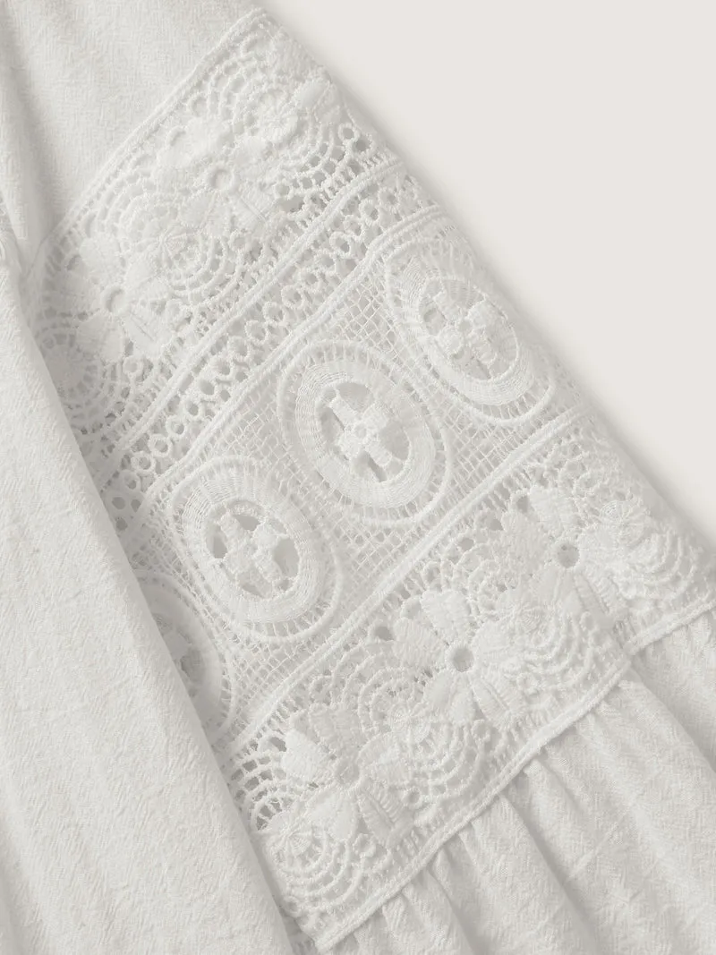 Pure Cotton Sheer Lace Trim Blouse