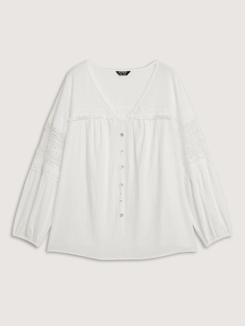 Pure Cotton Sheer Lace Trim Blouse