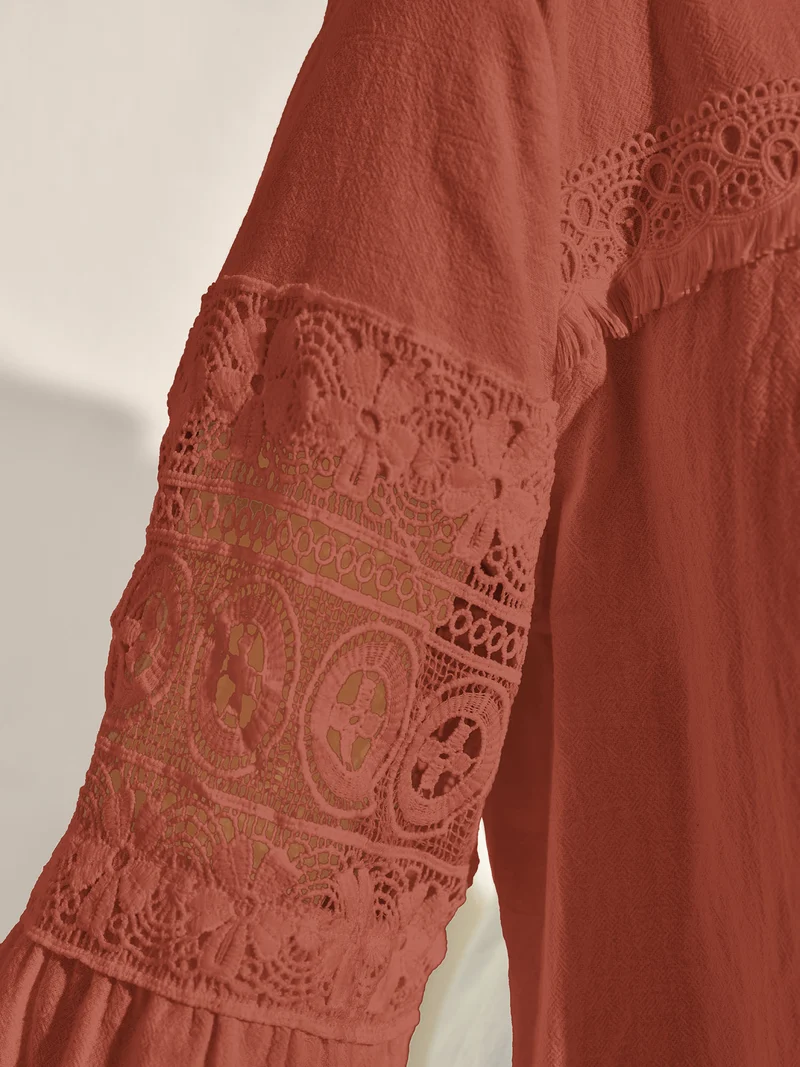Pure Cotton Sheer Lace Trim Blouse