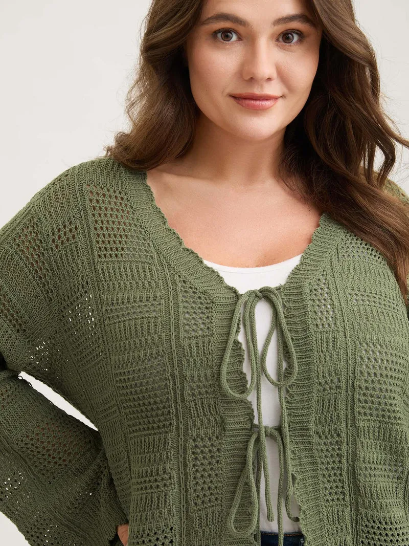 Crochet Textured Front-Tie Knit Cardigan