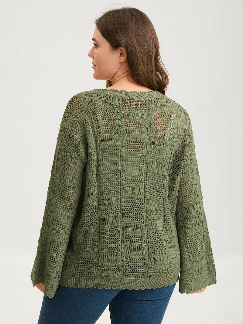 Crochet Textured Front-Tie Knit Cardigan