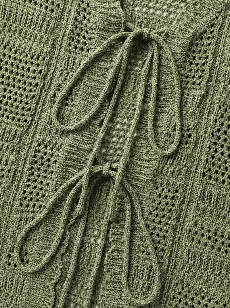 Crochet Textured Front-Tie Knit Cardigan