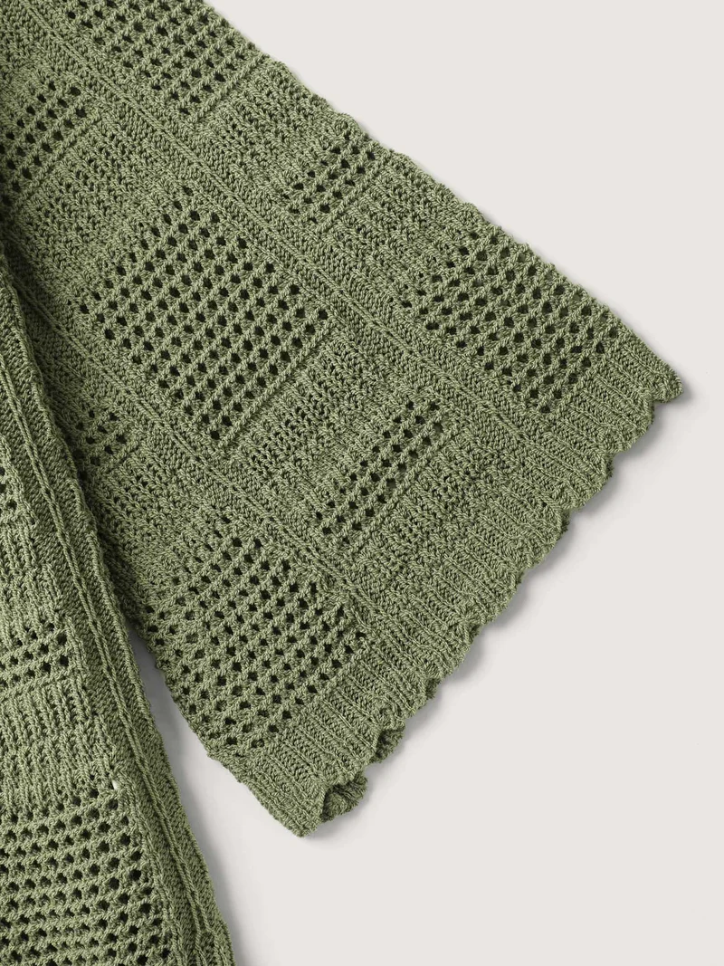Crochet Textured Front-Tie Knit Cardigan