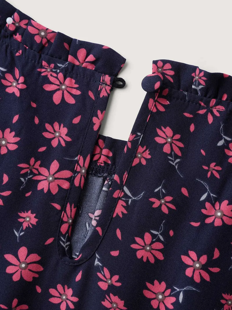 Floral Shirred Waist-Defining Pockets Midi Dress