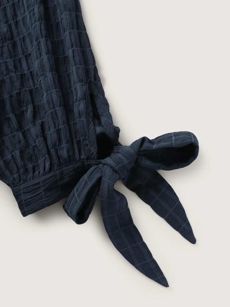 Textured Surplice Neck Sleeve-Tie Blouse