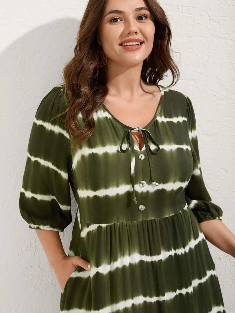 Tie-Dye Adjustable Neckline Midi Dress