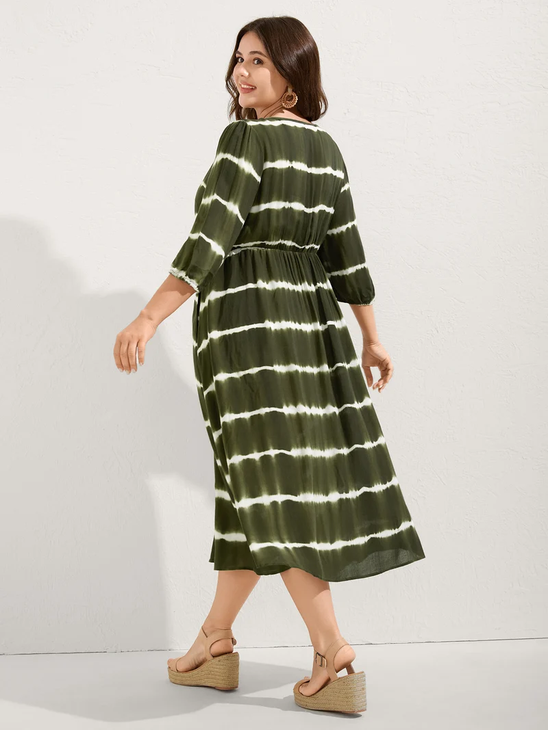 Tie-Dye Adjustable Neckline Midi Dress