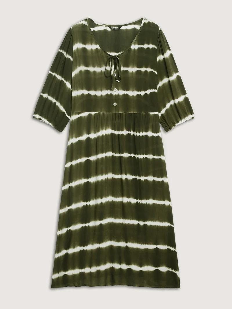 Tie-Dye Adjustable Neckline Midi Dress