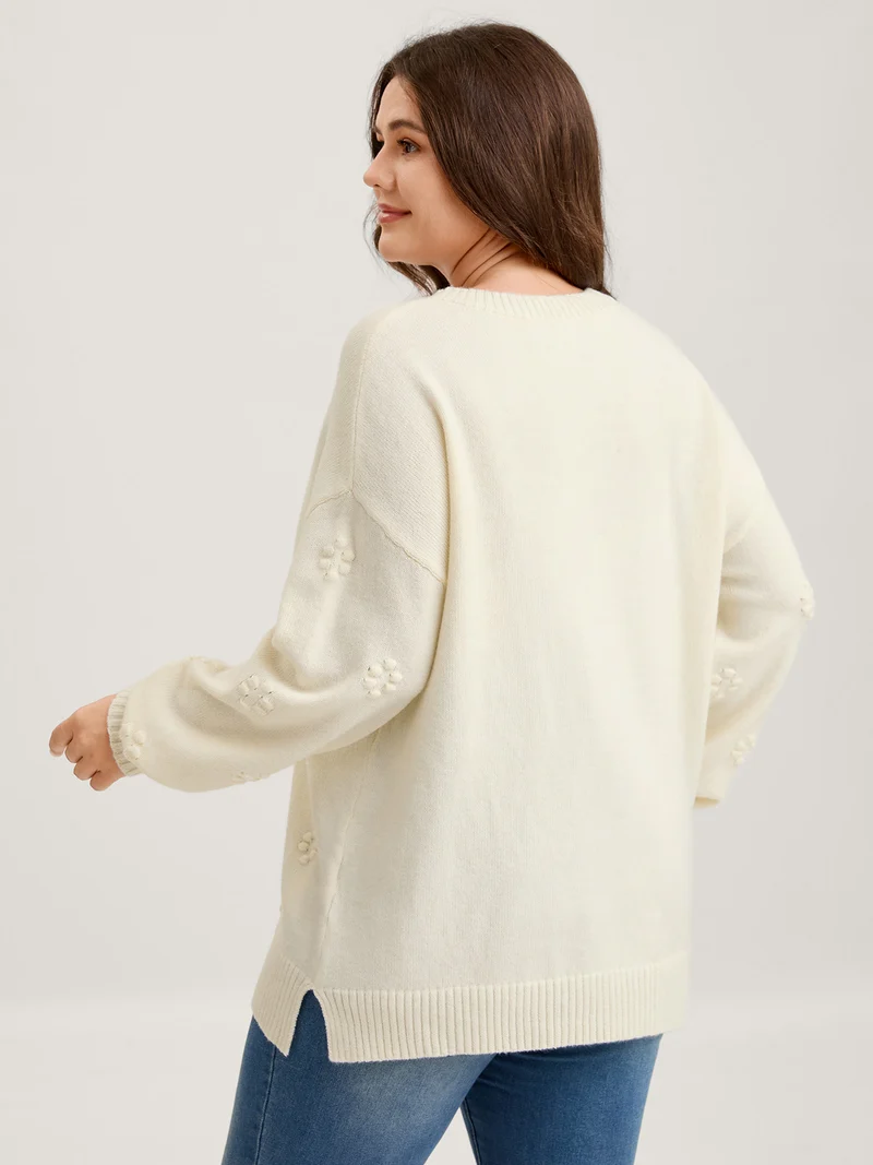 Floral Textured Ribbed Hem Pullover