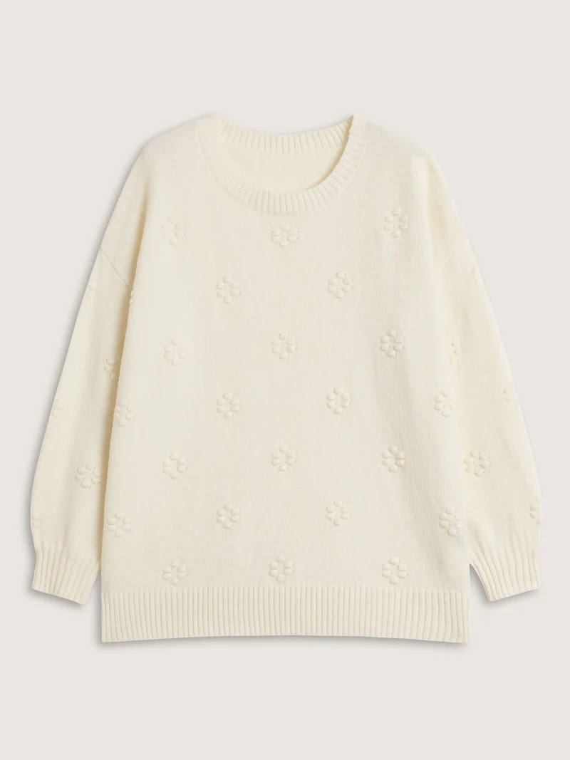Floral Textured Ribbed Hem Pullover