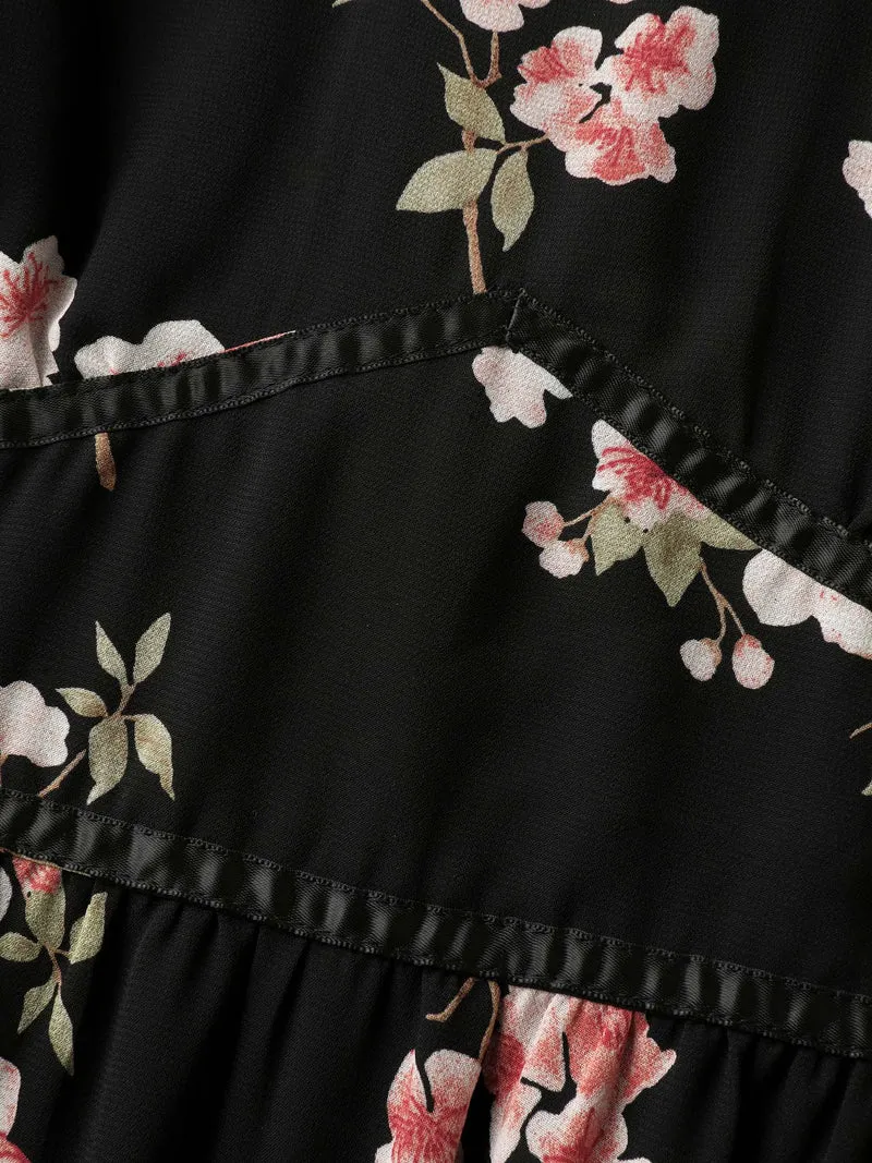 Chiffon Floral Triangular Waist Cinched Maxi Dress