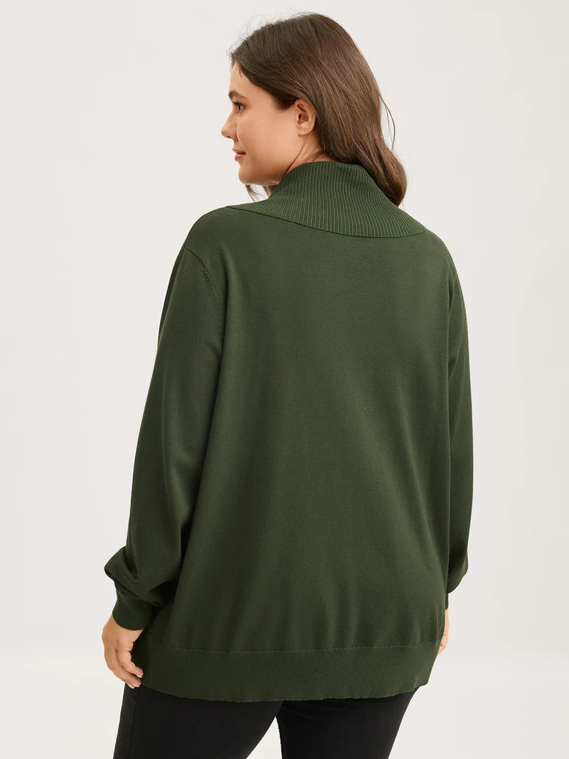 Arc Hem Folded Collar Drop Shoulder Cardigan