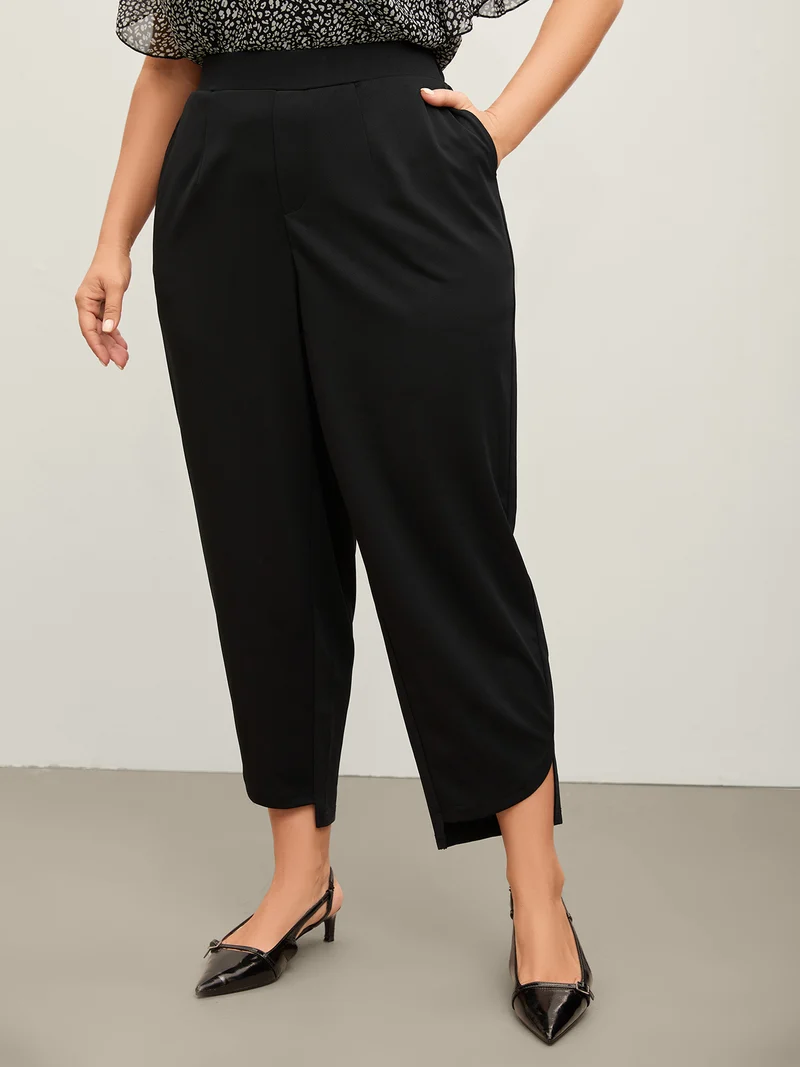 Split Curvy Hem Straight-Leg Pants