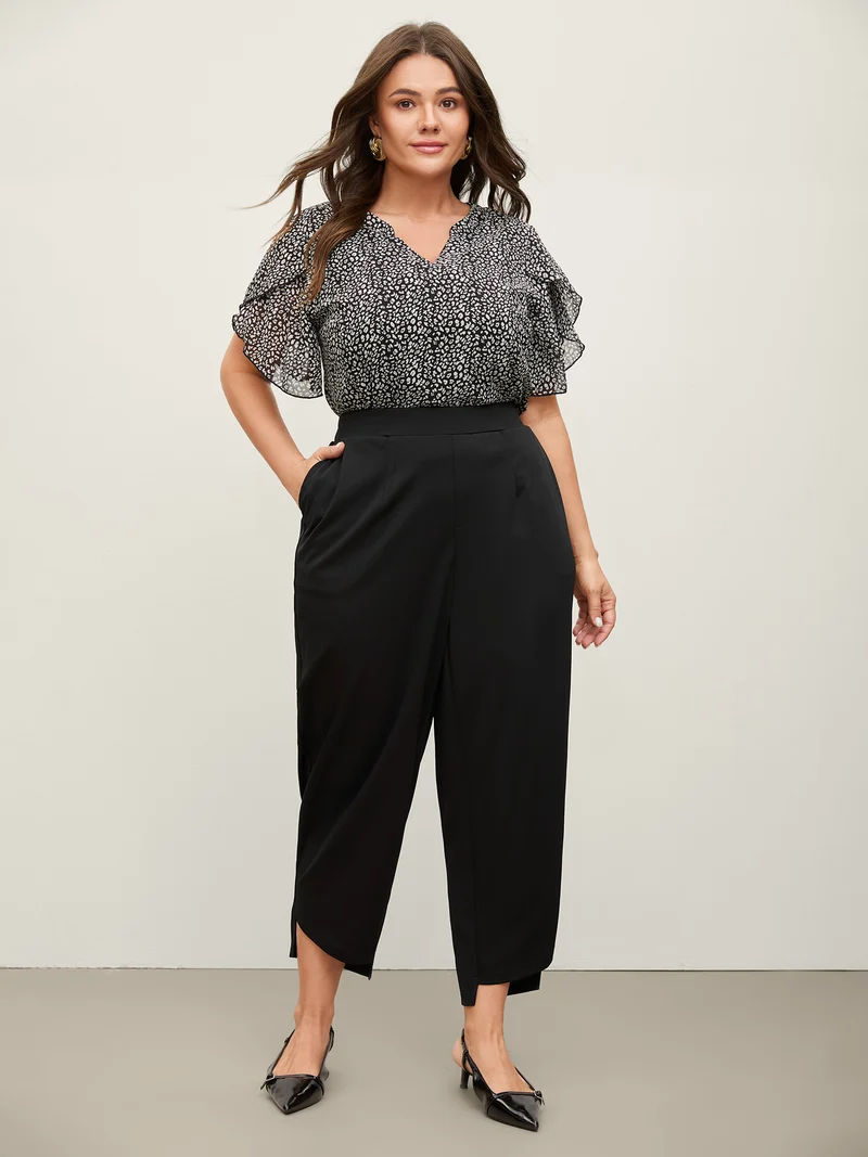 Split Curvy Hem Straight-Leg Pants